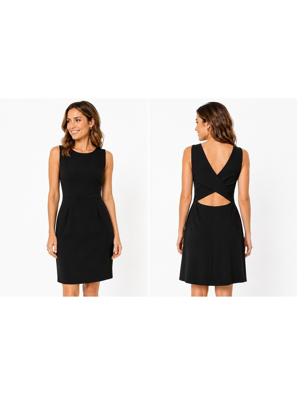 Betsey Johnson Little Black Sheath Midi Dress Sleeveless Back Cutout Zip Size 10